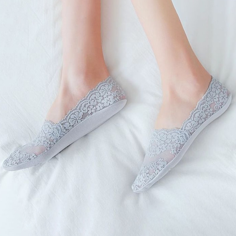 Ponožky krajky pro ženy na jaře a v létě, tenké, nízko řezané, mělké ústa neviditelné ponožky, silikonové antiklouz